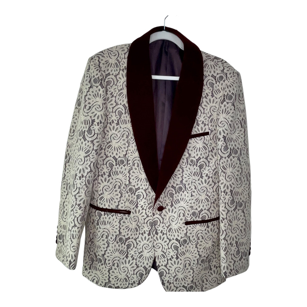 Insomnia Men's Manzini Event Jacket Blazer Burgundy And Ivory Lace